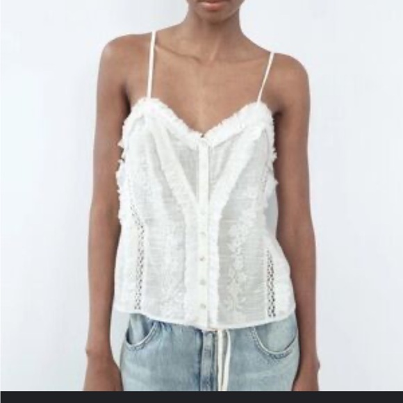 Zara Tops - Zara White Embroidered Top. Size Medium. NWT!